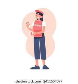 Woman Volunteer Character Giving Flyers Vector Illustration