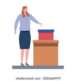 woman voting in boxes character