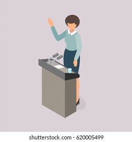 Woman voting on the platform. Isometric vector illustration EPS 10.