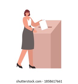 woman voting with reddish hair and white shirt vector illustration design