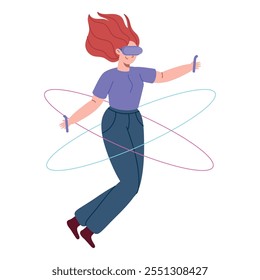 woman with vr glasses connecting to metaverse isolated