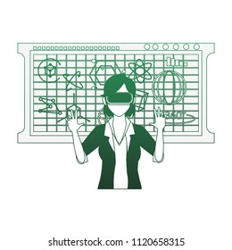 Woman with VR glasses green lines