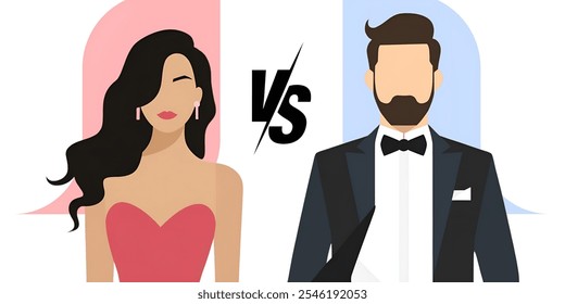 WOMAN vs MAN creative banner,minimalistic flat vector illustration,plain background and ueful for party games.