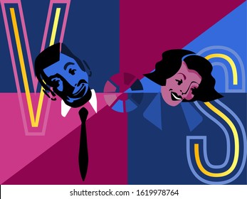 Woman VS Man.Vector for design flyer,invitation, card, poster.