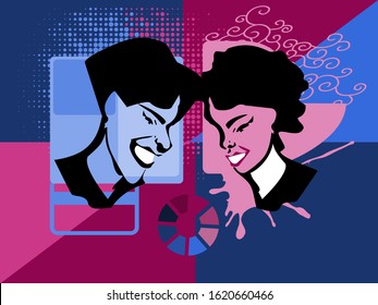 Woman VS Man.Vector for design flyer,invitation, card, poster.