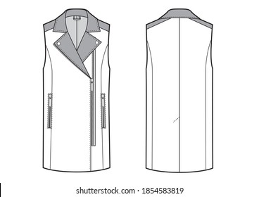 Woman waistcoat biker style, leather inserts on collar and shoulders
