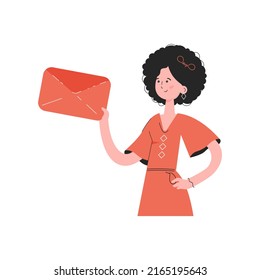 The woman is waist-deep and holding a letter. Isolated. Element for presentations, sites. Vector illustration