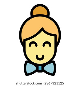 Woman waiter icon outline vector. Cafe restaurant. Work bar color flat