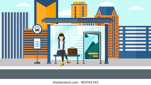 Woman Waiting For Bus.