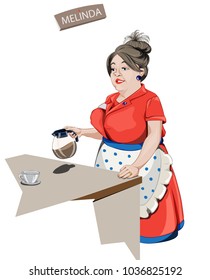 Woman waitress serving coffee Vector cartoon characters