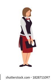 Frau Kellnerin mit Uniform und Menü-Vektorgrafik-Design
