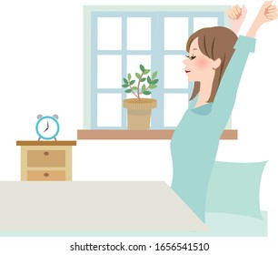 woman relaxing　
wake up vector　illustration