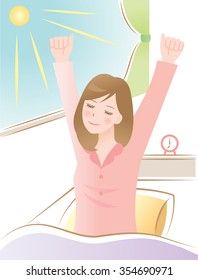 woman wake up in the morning 