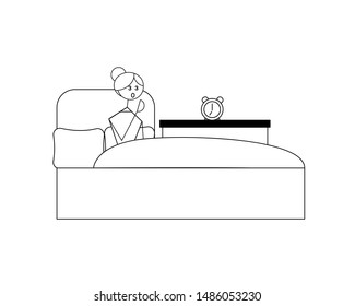 Woman wake up on bed at 7 am