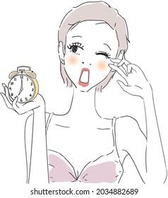 Woman Waking Up Alarm Clock person vector illustration
 