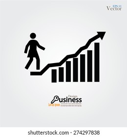 woman walk on graph.man icon.vector illustration. 