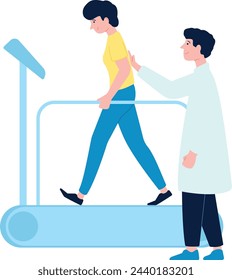 Woman walk treadmill. Medical cardio health exam