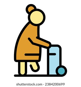 Woman walker icon outline vector. Nurse health. Clinic care color flat