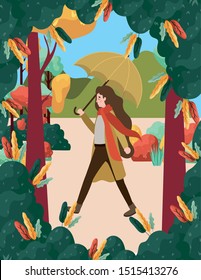 woman walking with autumn suit in the park