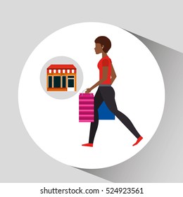 woman walking bag shopping store vector illustration eps 10