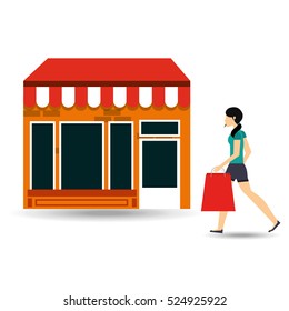 woman walking bag shopping store vector illustration eps 10