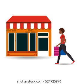 woman walking bag shopping store vector illustration eps 10