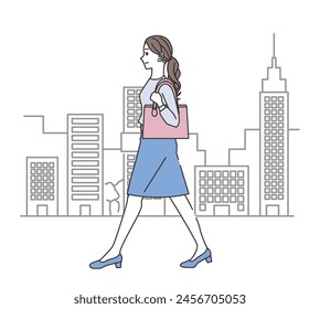 A woman walking in a casual office outfit