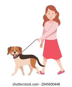 woman walking with dachshund pet characters