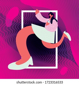 woman walking and dancing with style vector illustration design