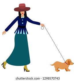 woman walking a dog