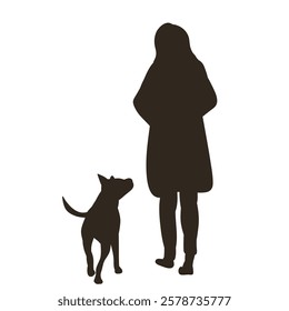 woman walking with dog black silhouette vector