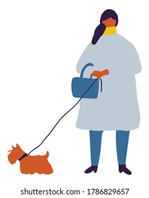 Woman Walking With Dog  Flat Vector