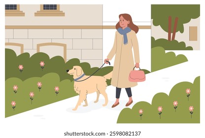 Woman Walking Dog in Park
