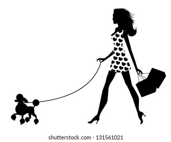 Woman Walking Dog Silhouette. EPS 8 vector, grouped for easy editing. No open shapes or paths.