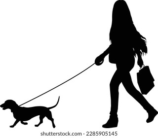woman walking a dog silhouette - vector artwork
