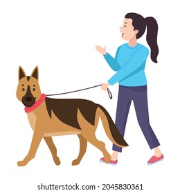 woman walking with german shepherd characters