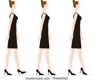 A woman walking with high heels. How to step off.