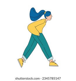 Mujer caminando mirando lejos hacia algo interesante de la ilustración vectorial
