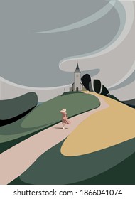 woman walking up the mountain