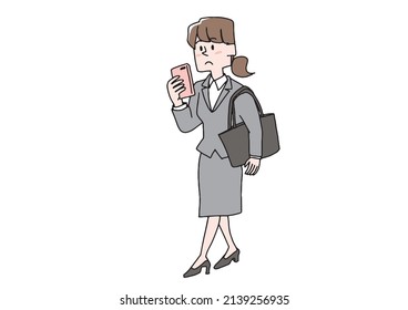 A woman walking on a smartphone, a comical handwritten person, a vector, a line drawing and a color