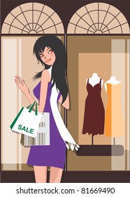 Woman walking on the street shopping