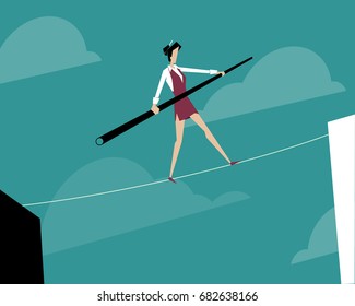 Woman walking on a tightrope