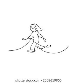 Woman Walking One Single Line Drawing. Vector Illustration of Continuous Monoline Sign Illustration. Linear Art.