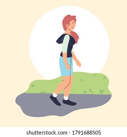 woman walking in the park, outdoor activity vector illustration design