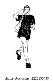 woman walking person casual lifestyle line art illustration