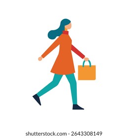 Mulher andando com bolsa e café ilustração