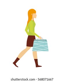 woman walking with shopping bags over white background. colorful design. vector illustration