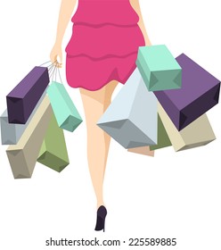 woman walking with shopping bags vector illustration