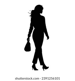 Woman Walking Silhouette on White.