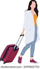 a woman is walking with a suitcase, Travel and adventure concept Vector illustration